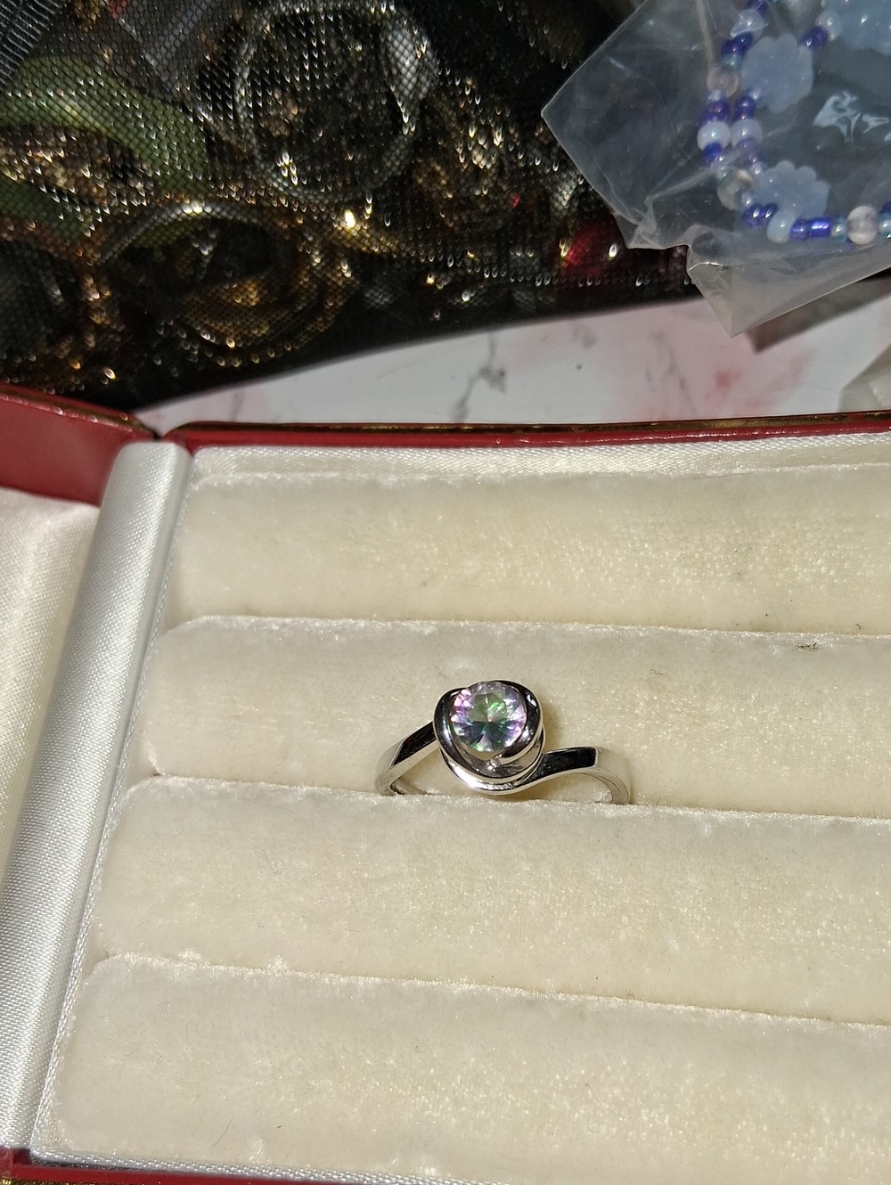 Sterling Silver Mystic Topaz Halo Ring - Purple Green